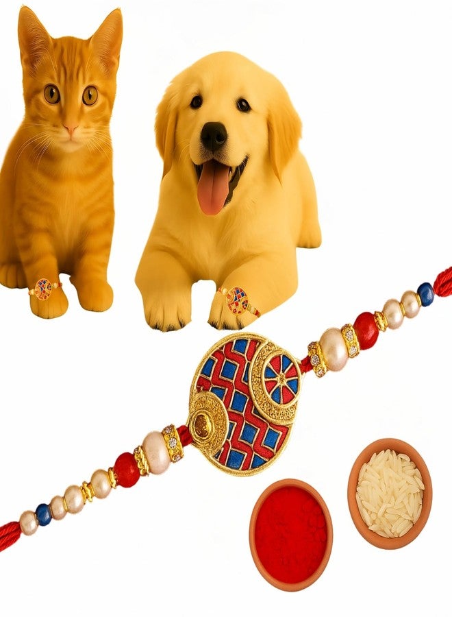 Sage Square Paw Bandhan Rakhi for Dog, Cat & Small Pets | Celebrate Bonds of Love This Raksha Bandhan | Cute Rakhi with Beads, Decorative Threads | Gift for Pet Lovers & Furry Companions (Type 7) - Image 1